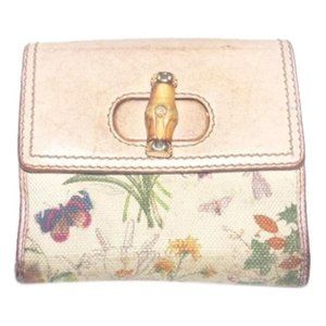 Gucci Florae Print Canvas And Pale Pink Leather Designer Wallet